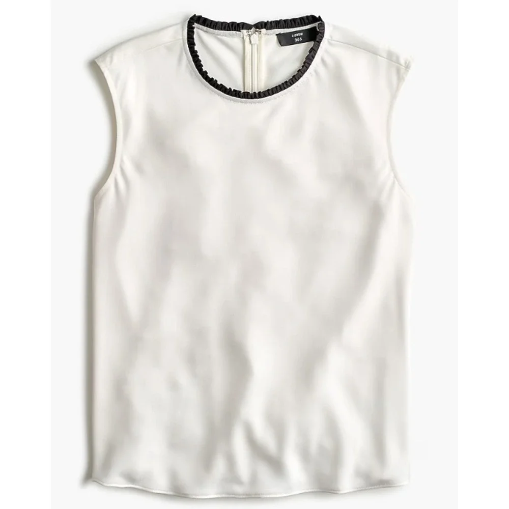 J. Crew 365 White Black Trim Sleeveless Shell Top Women's Size‎ Medium